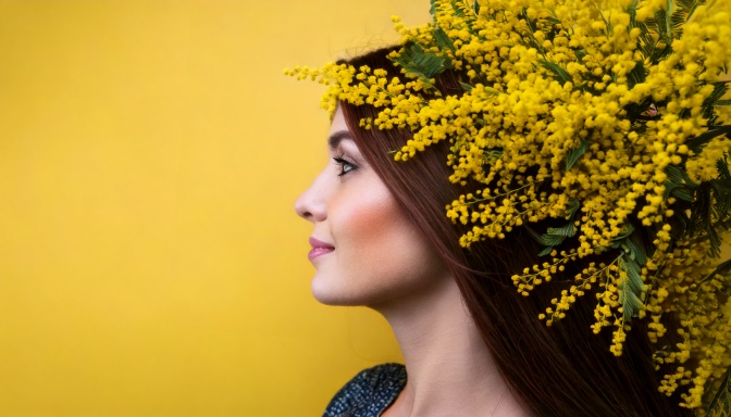 Firefly woman in profile with mimosas instead of hair, high definition photo 82150